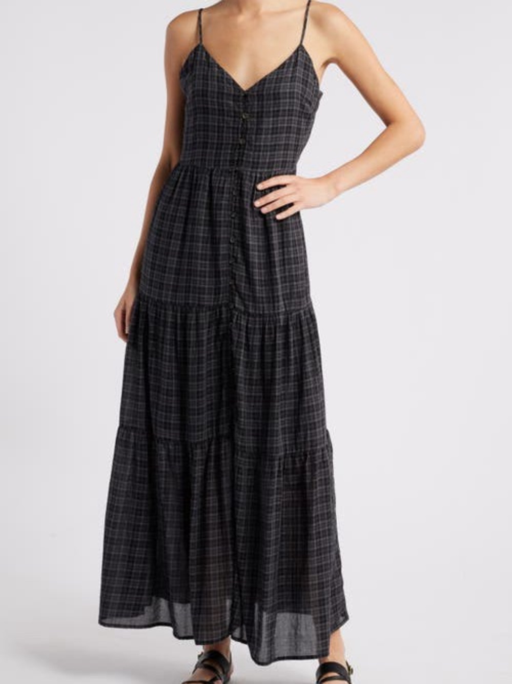 Sleeveless Plaid Maxi Dress in Navy